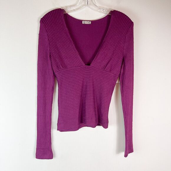 Free People NWT Women's Purple Lindsey Plunge V-neck Top Size S - Picture 2 of 4